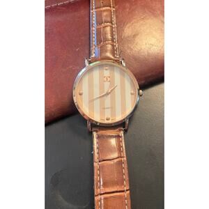Women's 40mm Gold Tone Charming Charlie Watch, Tan Striped Face